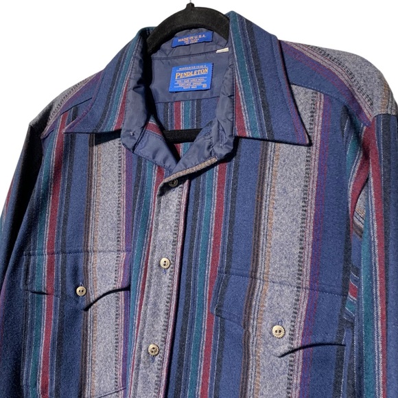 VINTAGE | Pendleton Wool Striped Flannel - Sz Medium - Picture 2 of 8